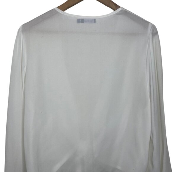 BOOHOO | White V-Neck Tie Front Crop Top Long Balloon Sleeves | Size 10 - Picture 6 of 9